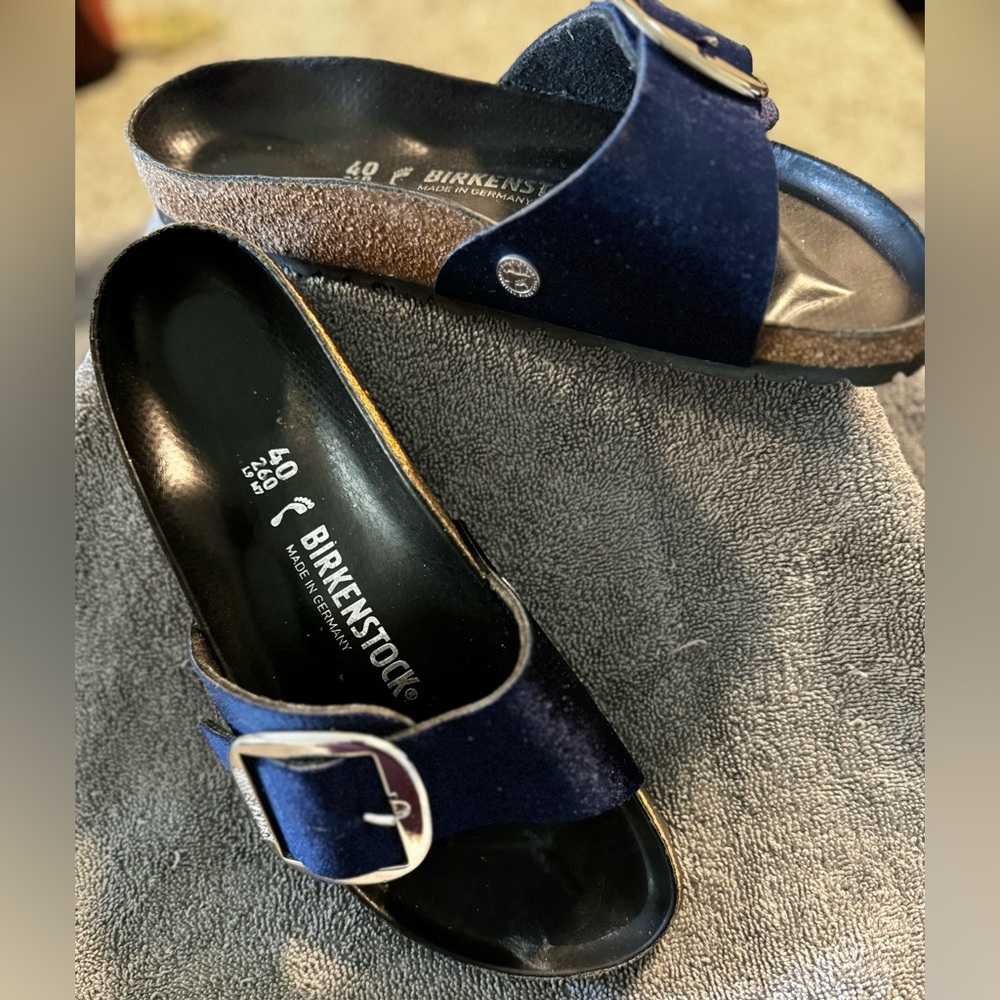Big Buckle Rich Blue Velvet Birkenstock Sandals